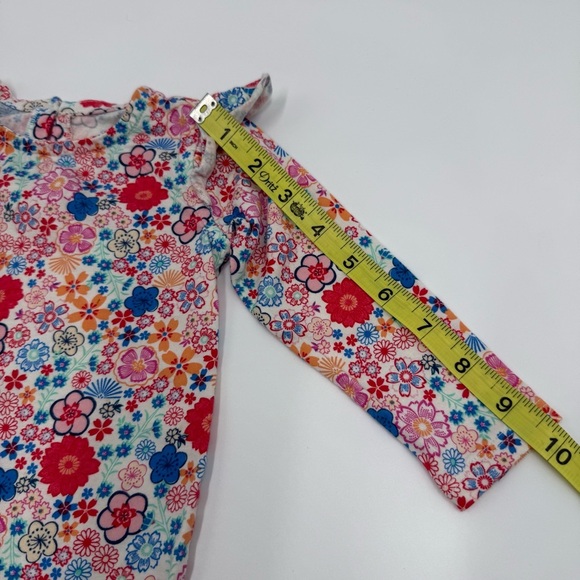 Tea Collection Baby Floral Ruffle Shoulder Romper 9-12 months w/ Cuffs Red Blue - Picture 7 of 8